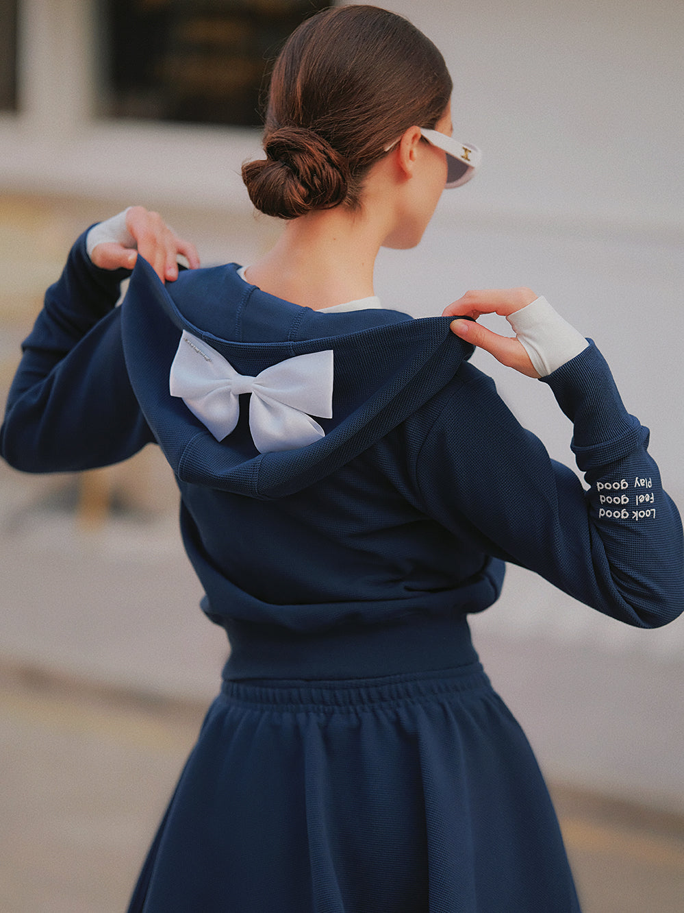 Waffle Zip-Up Hoodie - Blue