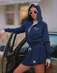 Waffle Zip-Up Hoodie - Blue