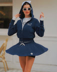 Waffle Zip-Up Hoodie - Blue