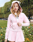 Waffle Zip-Up Hoodie - Pink
