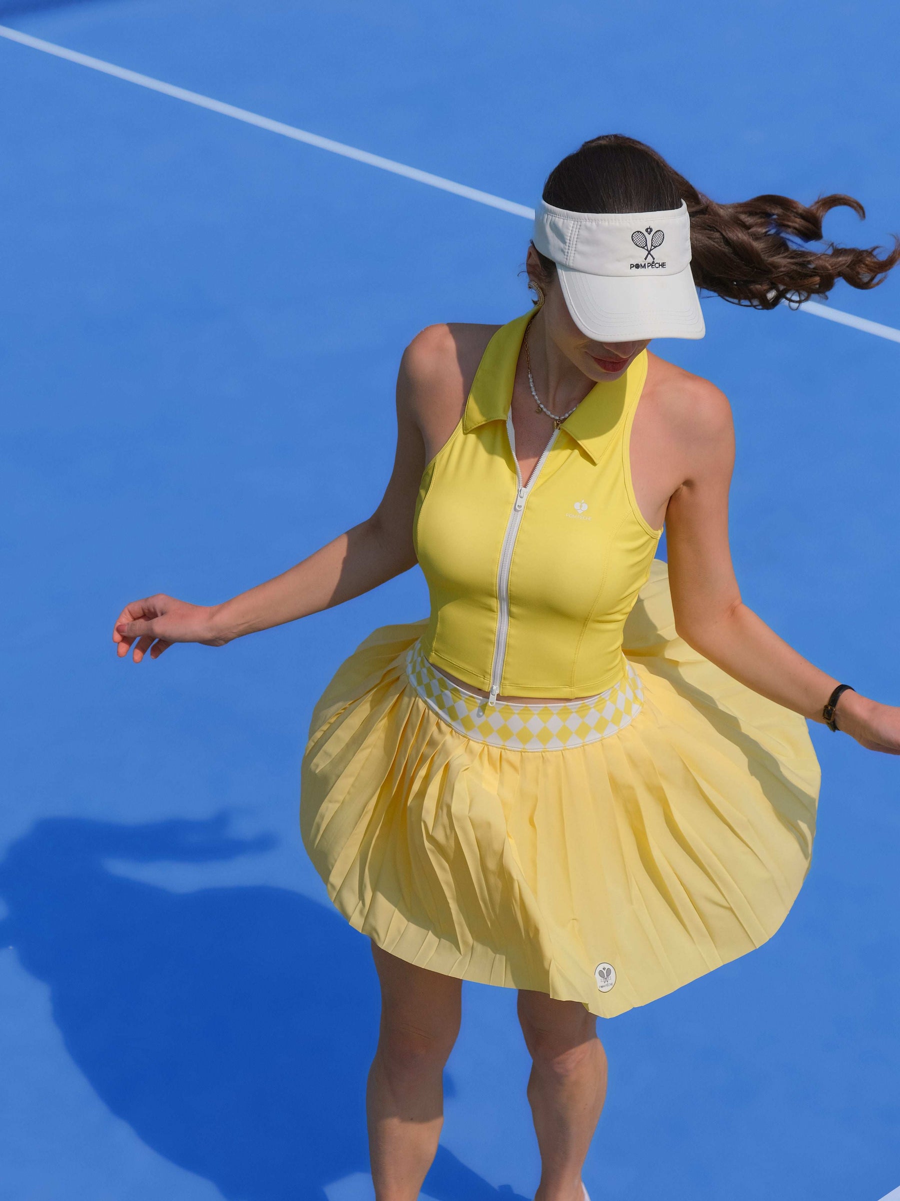 Yellow Classic Pleated Tennis Skirt - Diamond Waist Panel