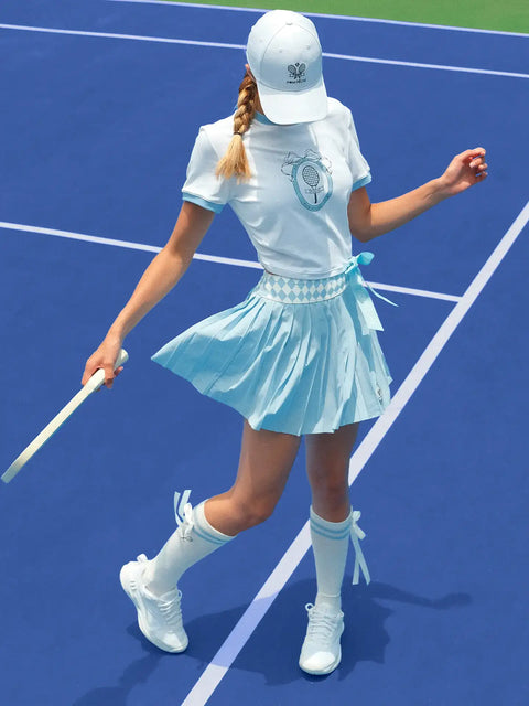 Ribbon Tie Knee-High Tennis Socks - Blue