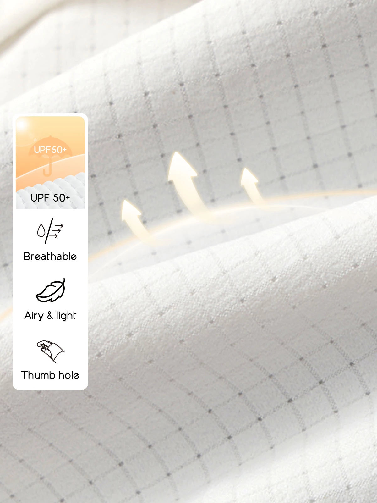 Poise™ White UPF sun jacket fabric, breathable sun-protective material close-up