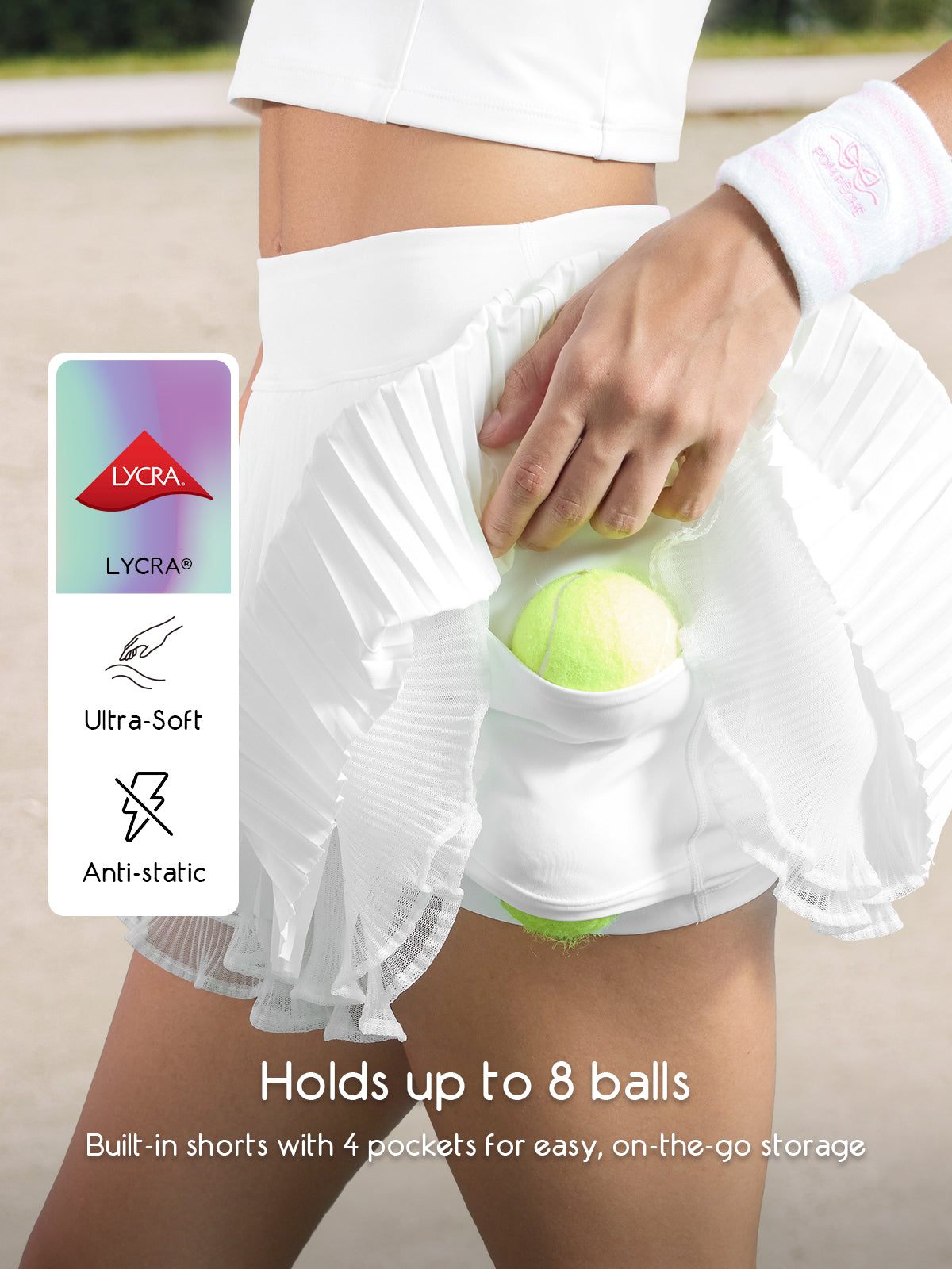 Spin™ Waltz White Skirt, built-in shorts with tennis ball pocket detail