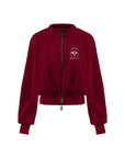 Deep red fleece zip-up jacket with a soft texture and subtle logo detail, offering a polished yet cozy look.