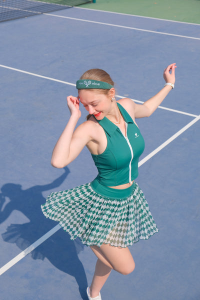 ZINNIA Mesh Green and White Checkered Print Tennis Skirt