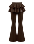 Ruffle Skirted Flared Tennis Pants - Coffee Brown