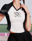 Betty Boop™ Collaboration Print Tennis Top – V-Neck Polo Collar Women's Activewear, Pom Pêche