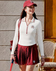 Betty Boop™ Half-Zip Tennis Pullover in white, collegiate crest, athleisure lifestyle look