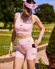 Betty Boop High Waisted Running Shorts Pink pocket detail, featuring secure phone pocket, hidden side pockets, and practical women's running shorts design