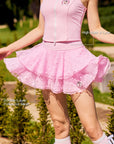 Polka Dot Chiffon Tennis Skirt Detail – Lightweight Breathable Pleated Skirt, UPF 50+ Women's Activewear