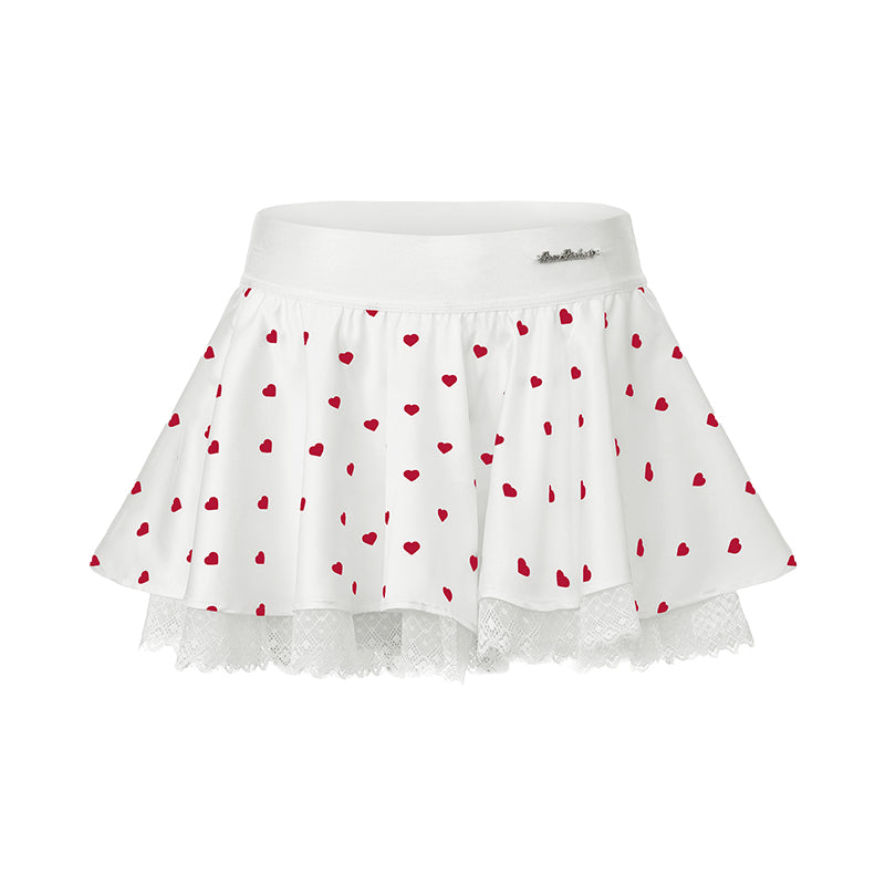 Flat lay view of Betty Boop Spin™ Heart Dot Lace Skirt in white and red with satin lace details