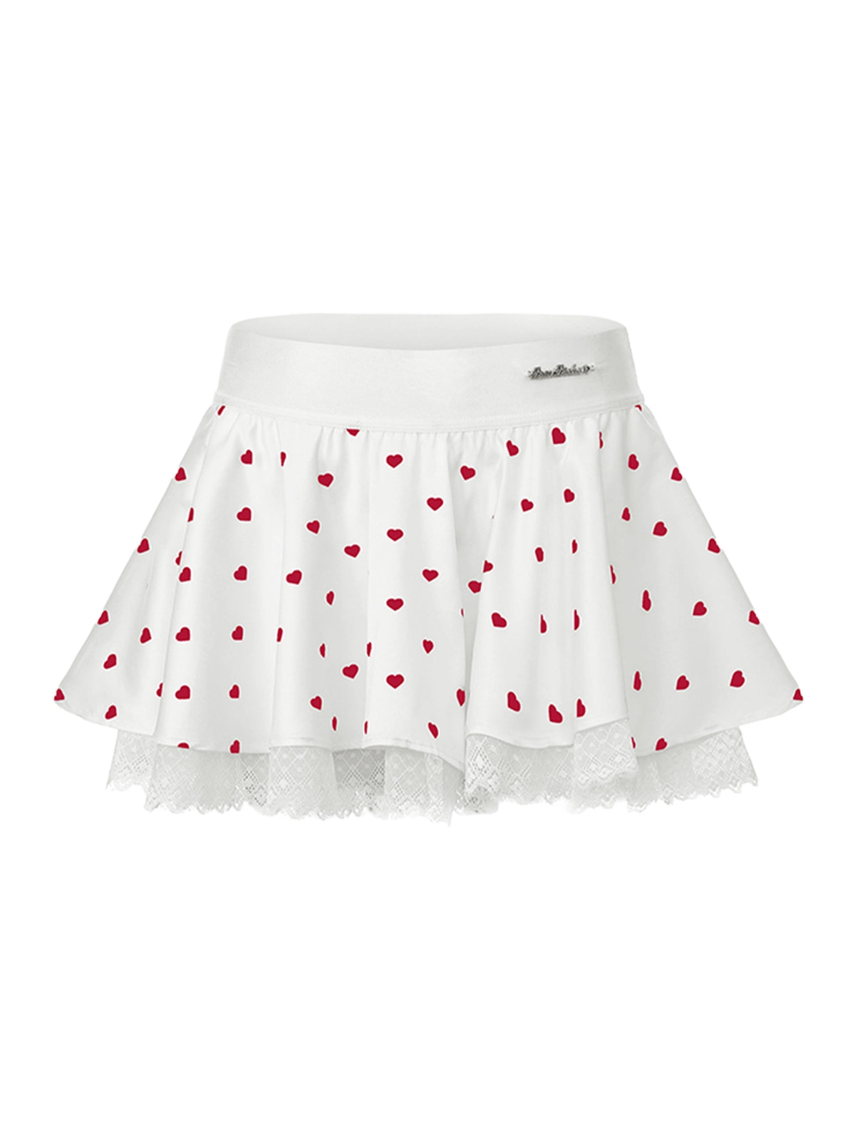 Betty Boop Spin™ Heart Dot Lace Tennis Skirt White Red – High-Waist Women's Sports Skirt, Pom Pêche