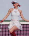 Full look of Betty Boop Spin™ Heart Dot Lace Skirt, high-waisted A-line tennis skirt with Parisian feminine style