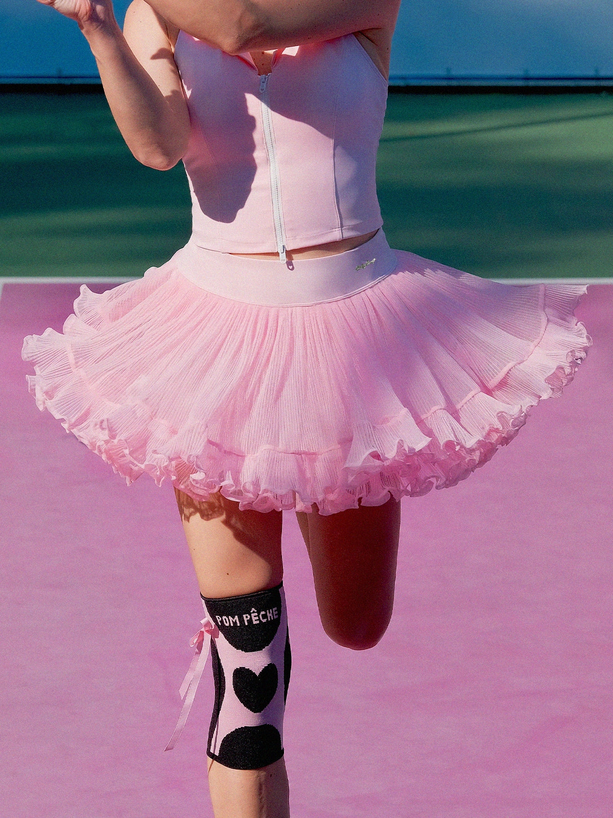 Betty Boop × Pom Pêche Spin™ Rose Ruffle Sports Skirt in Macarons Pink – High-Waisted Tulle Tennis Skirt for Court & Playful Style