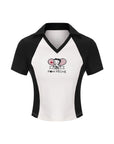 Betty Boop Tennis Tee White & Paris Black – Women's Polo Collar Athletic Top, Pom Pêche