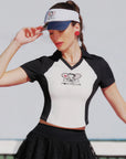 Betty Boop™ Women's Tennis Top in White & Black – Fitted Polo Collar Activewear Tee for Court