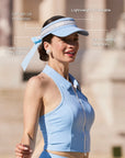 Breeze™ cooling visor side detail, sky blue, showing wide brim and sweat-wicking terry band.