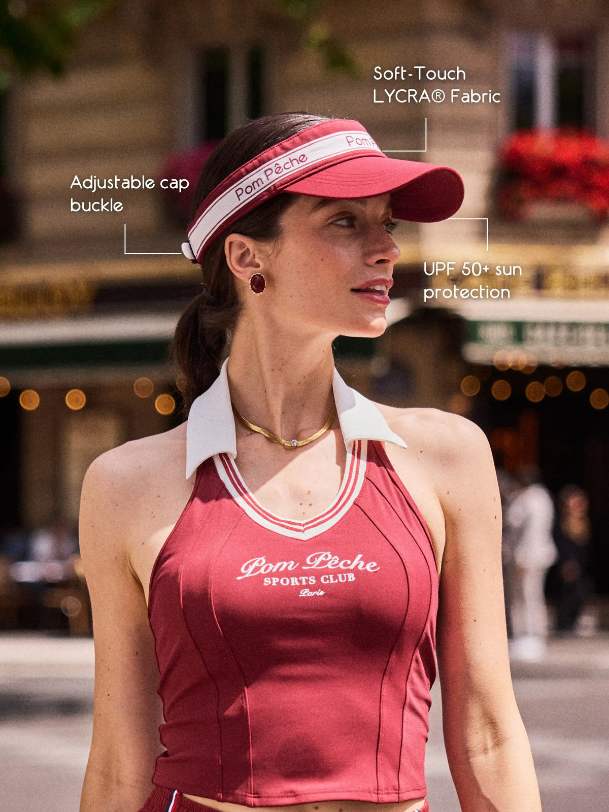 Checkered Cooling Tennis Visor – LYCRA® fabric, adjustable buckle, UPF 50+ sun protection callout