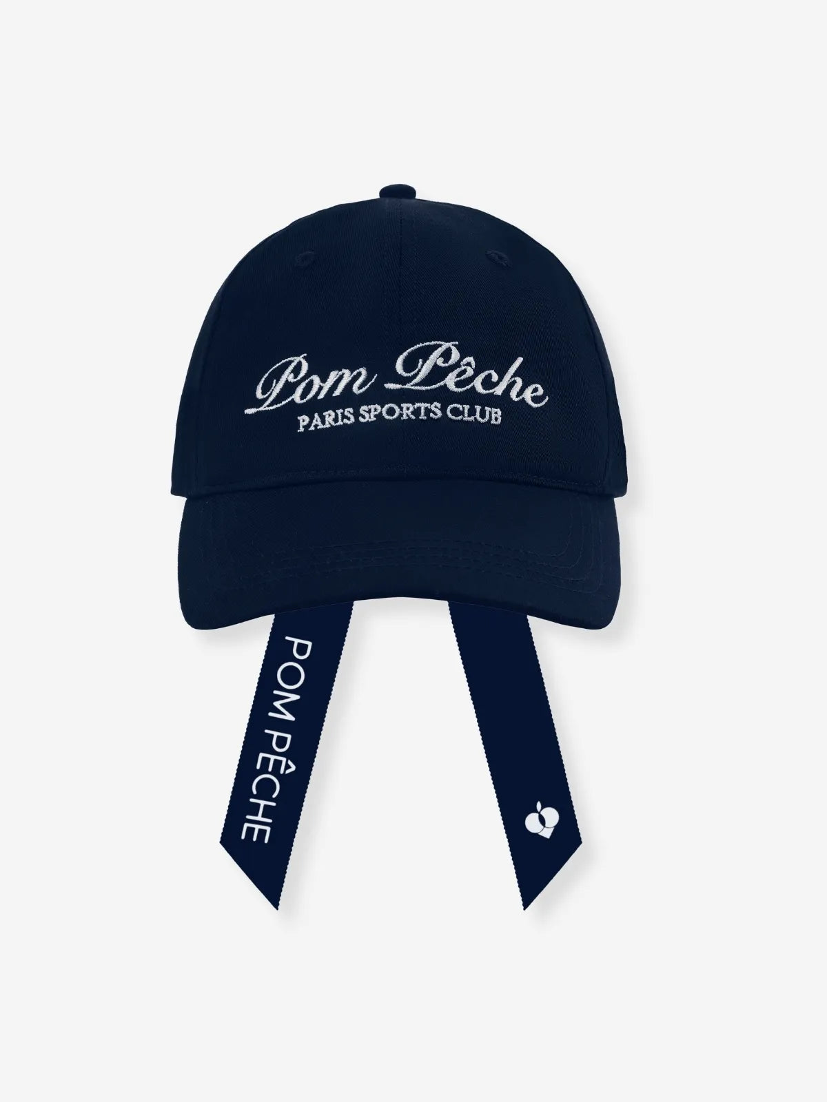 Classic Club Ball Cap Navy Blue – Pom Pêche Paris Sports Club Embroidered Cap with Signature Ribbon Detail