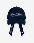 Classic Club Ball Cap Navy Blue – Pom Pêche Paris Sports Club Embroidered Cap with Signature Ribbon Detail