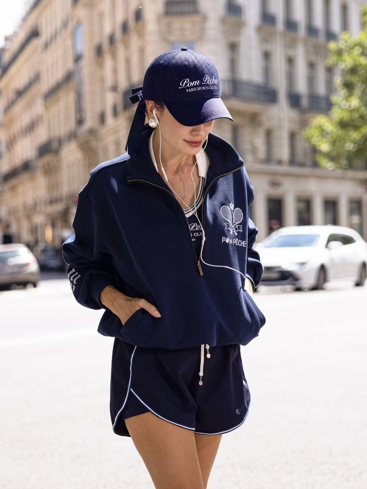 Classic Club Ball Cap in Navy Blue – Pom Pêche Paris Sports Club Embroidered Tennis Cap for Court &amp; Street Style
