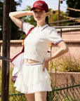 Classic Club Ball Cap in Red – Pom Pêche Paris Sports Club Embroidered Tennis Cap Styled with Court Outfit