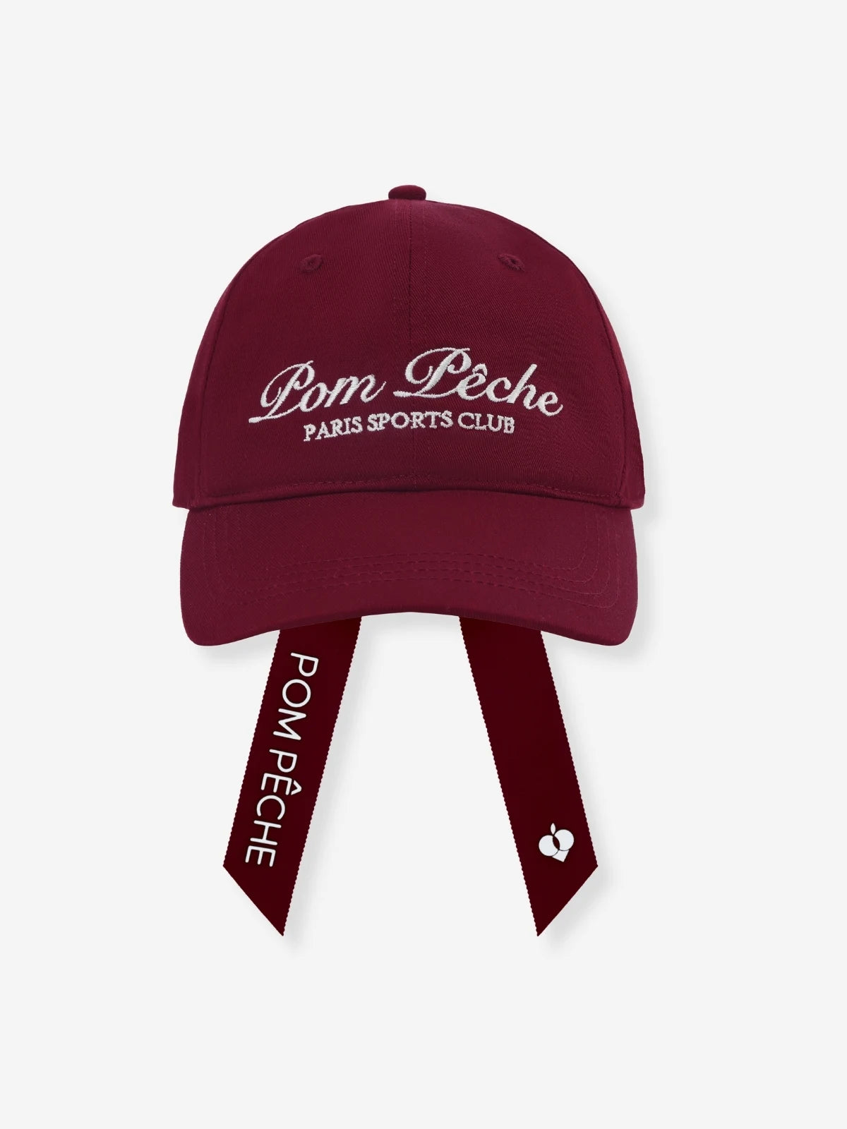 Classic Club Ball Cap Red – Pom Pêche Paris Sports Club Embroidered Cap with Signature Ribbon Detail, Women's Tennis Accessory