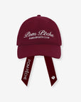 Classic Club Ball Cap Red – Pom Pêche Paris Sports Club Embroidered Cap with Signature Ribbon Detail, Women's Tennis Accessory