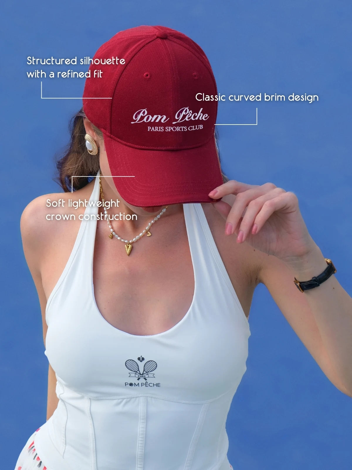 Tennis Ball Cap with Structured Silhouette, Classic Curved Brim &amp; Soft Lightweight Crown – Pom Pêche Classic Club Cap Red