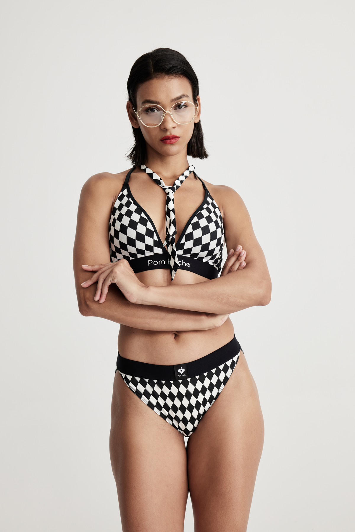 Coco Black and White Diamond-cut Checkers French Trifle Bralette