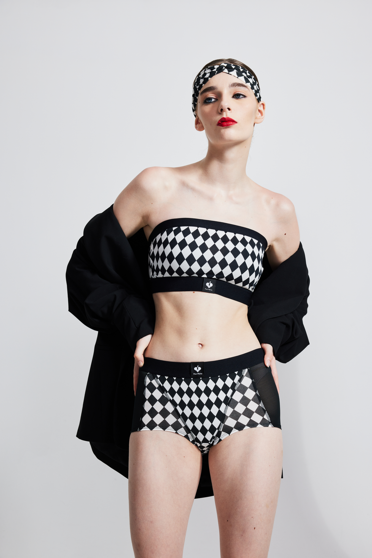 Coco Black and White Diamond-cut Checkers French Mesh-sides boxer