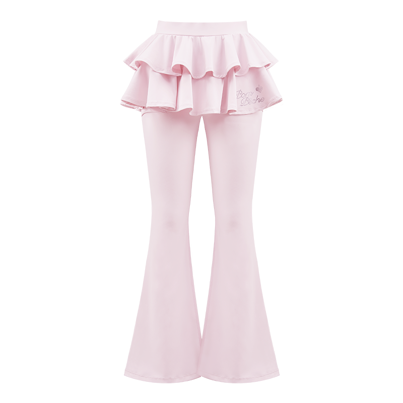 Ruffle Skirted Flared Tennis Pants - Pink