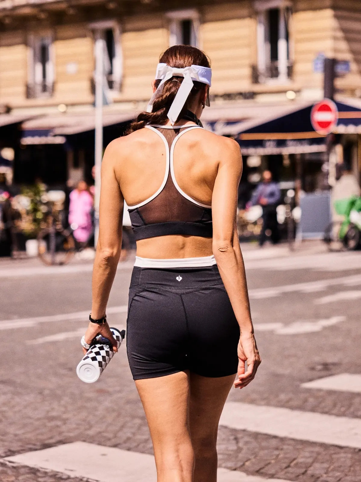 High Slit Contrast Active Shorts Navy back view, showcasing athletic silhouette, confident movement, built-in liner, and sporty women's activewear style