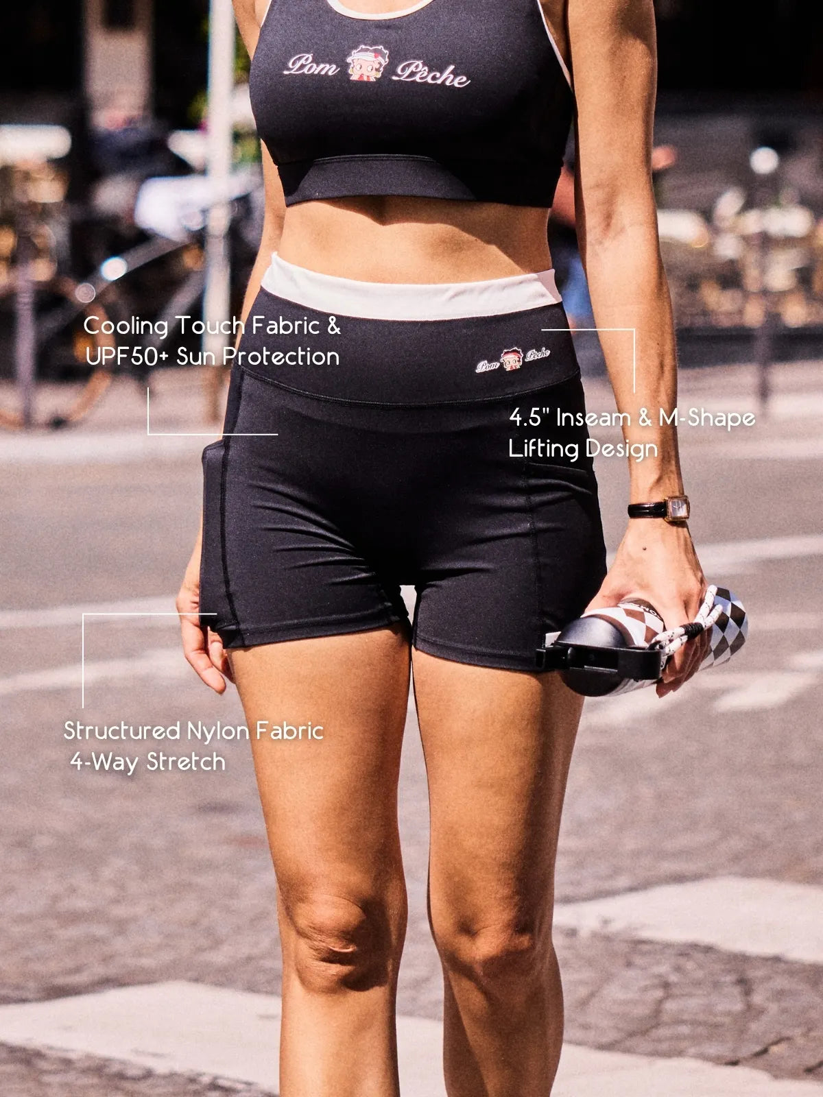 High Slit Contrast Active Shorts Navy detail, showcasing lightweight cooling fabric, breathable design, quick-dry performance, and comfortable built-in liner