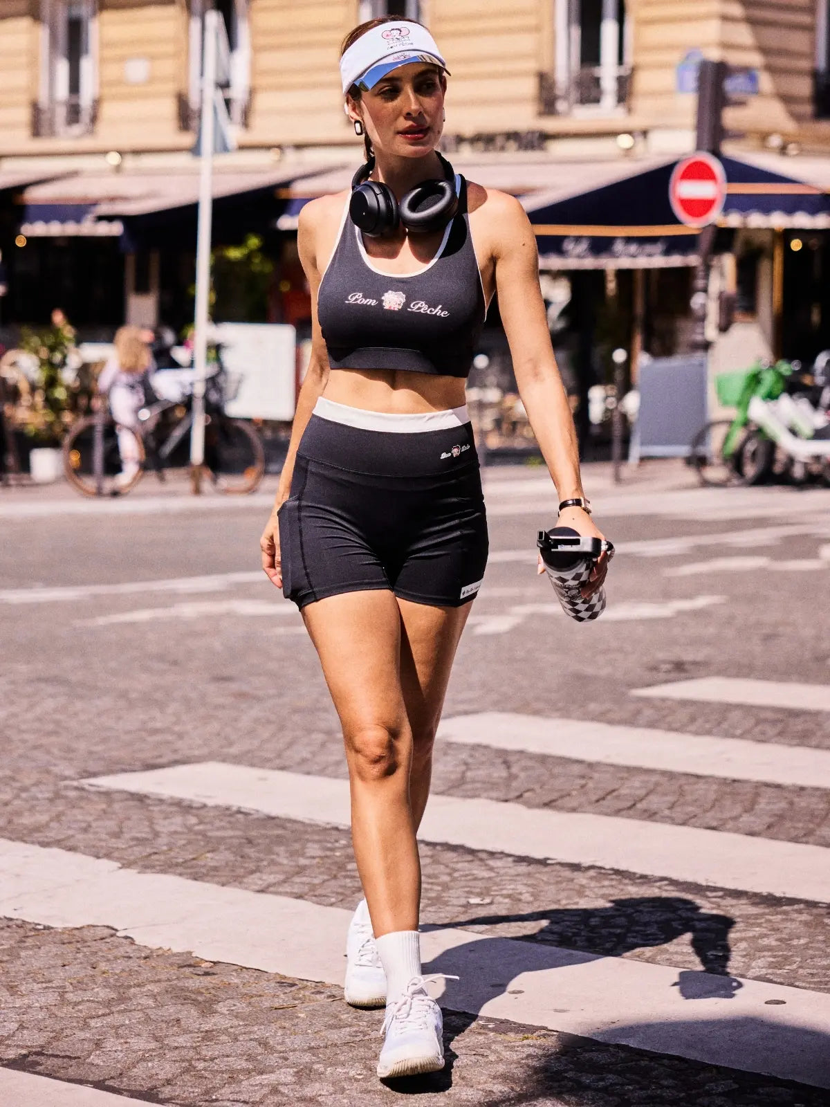 High Slit Contrast Active Shorts Navy in street style, women's athletic shorts with built-in liner, side slit design, and lightweight sporty fit