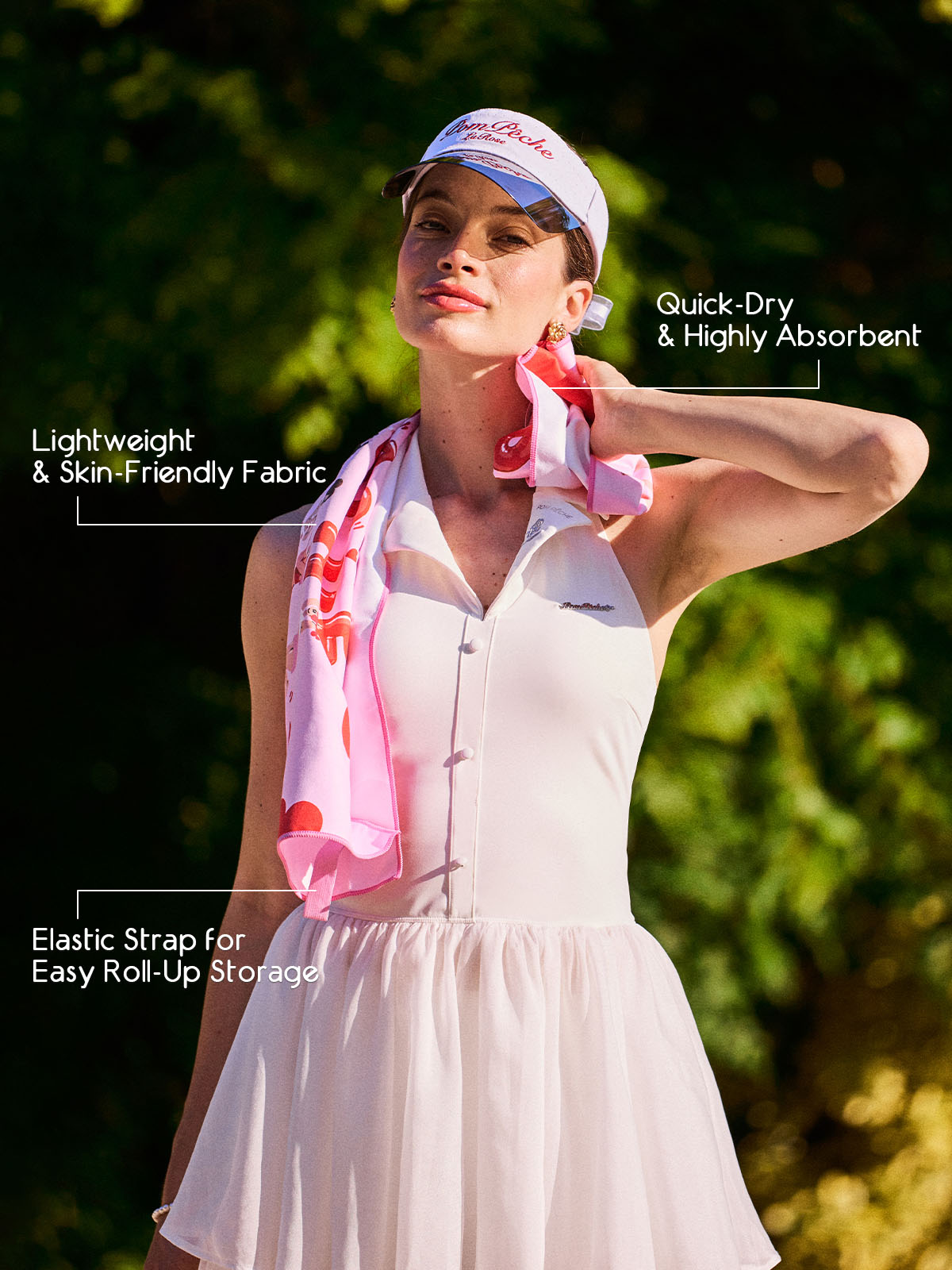 Illustrated Energy Sports Towel in tennis and workout scenes, showcasing lightweight quick dry fabric, soft absorbency, and portable sports towel design
