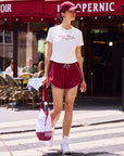 Ivy League Chic Women's Tennis Top White – Cropped Activewear Tee for Court, Golf & Café Everyday Wear
