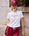 Ivy League Chic Women's Tennis Top in White – Slim Fit Embroidered Activewear Tee for Court & Everyday Wear
