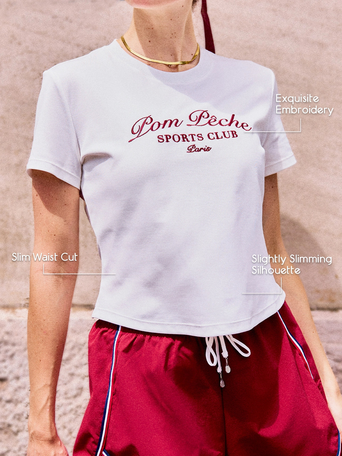 Women's Tennis Top with Exquisite Embroidery & Slim Waist Cut – Pom Pêche Sports Club Paris Activewear