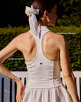 La Rose Collared V Neck Top back view, featuring open racerback design, breathable construction, sculpting fit, and unrestricted movement for women's tennis activewear