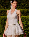 La Rose Collared V Neck Top, women's tennis activewear with collared deep V neckline, rose lace detail, sculpting fit, and built in support for performance and style