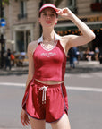 La Rose French Collar Tank Red, women's tennis tank top with French collar V neckline, flattering sculpted fit, and elegant sporty design