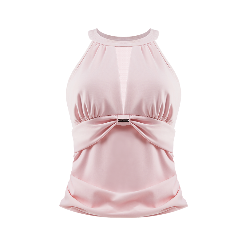 Mesh halter tank from petal tiered tennis set on white background, women’s tennis top display