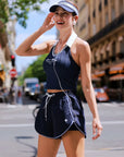 Navy high side slit active shorts full look front view