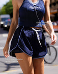 Navy active shorts elastic waistband with drawstring and built-in inner shorts detail