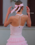 Pink Bow Halter Tennis Top T-back open-back design detail, halter neckline with flattering T-strap for breathable court wear
