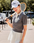 Poise™ Knit Polo Shirt with fine perforated pattern and slightly puffed sleeves