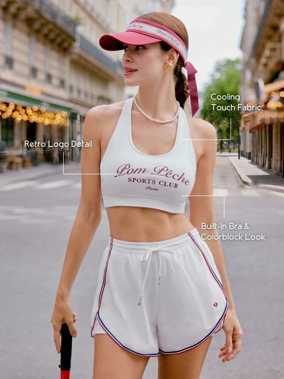 Poise Mesh Back Tank Top White detail, showcasing U neckline design, LYCRA stretch fabric, built-in padded bra support, and elegant tennis activewear style