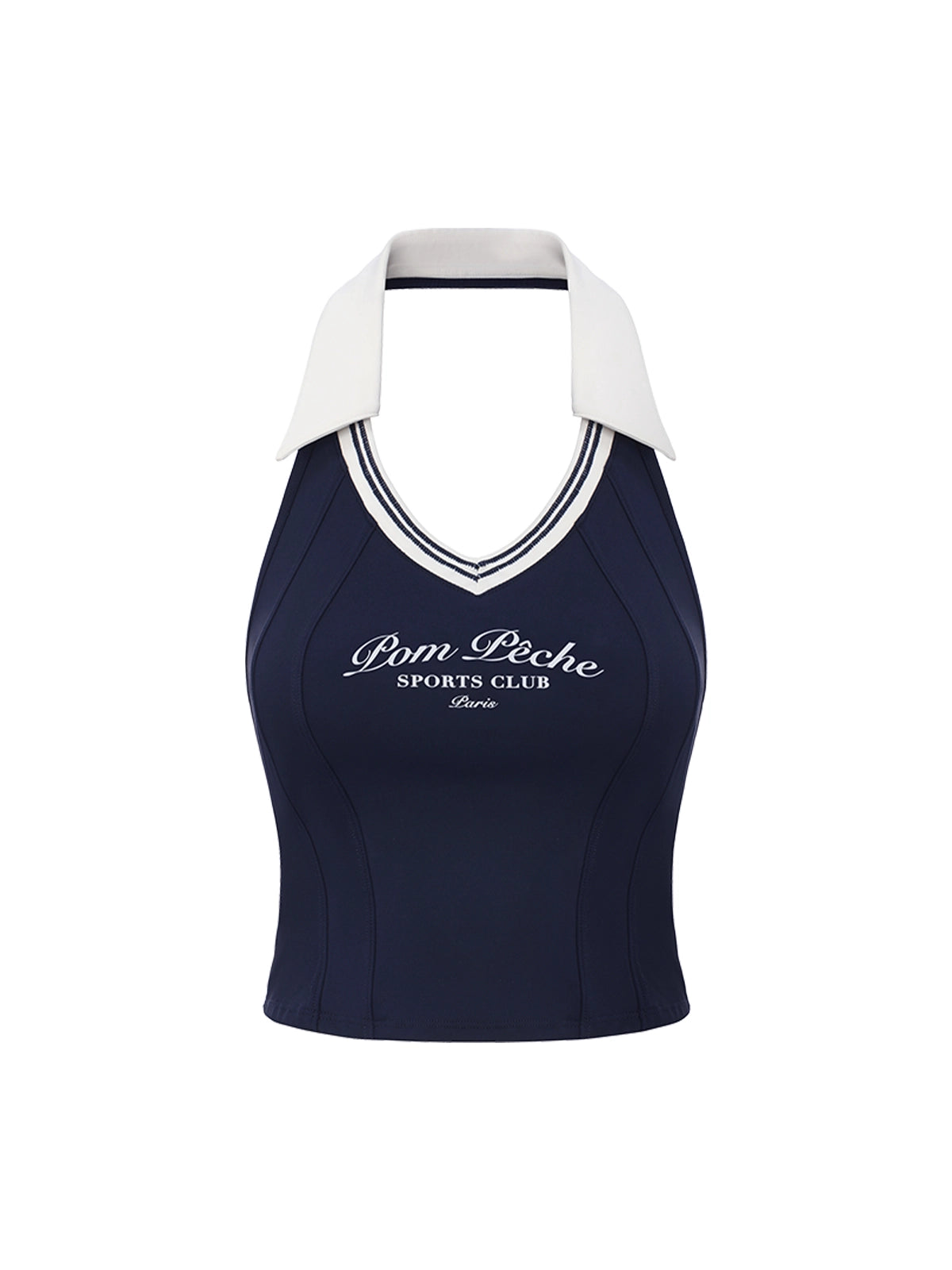 Poise™ Open-Back Polo Tennis Top Navy – Women's Halter Cropped Sports Top, Pom Pêche Sports Club Paris
